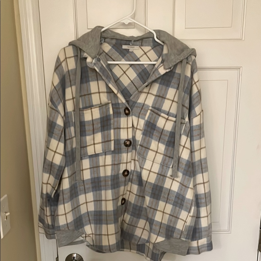 NWT Plaid Button-Up Hoodie-shack-et-Large